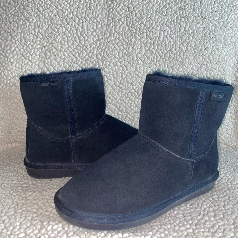 Navy Blue Suede Ankle Boots